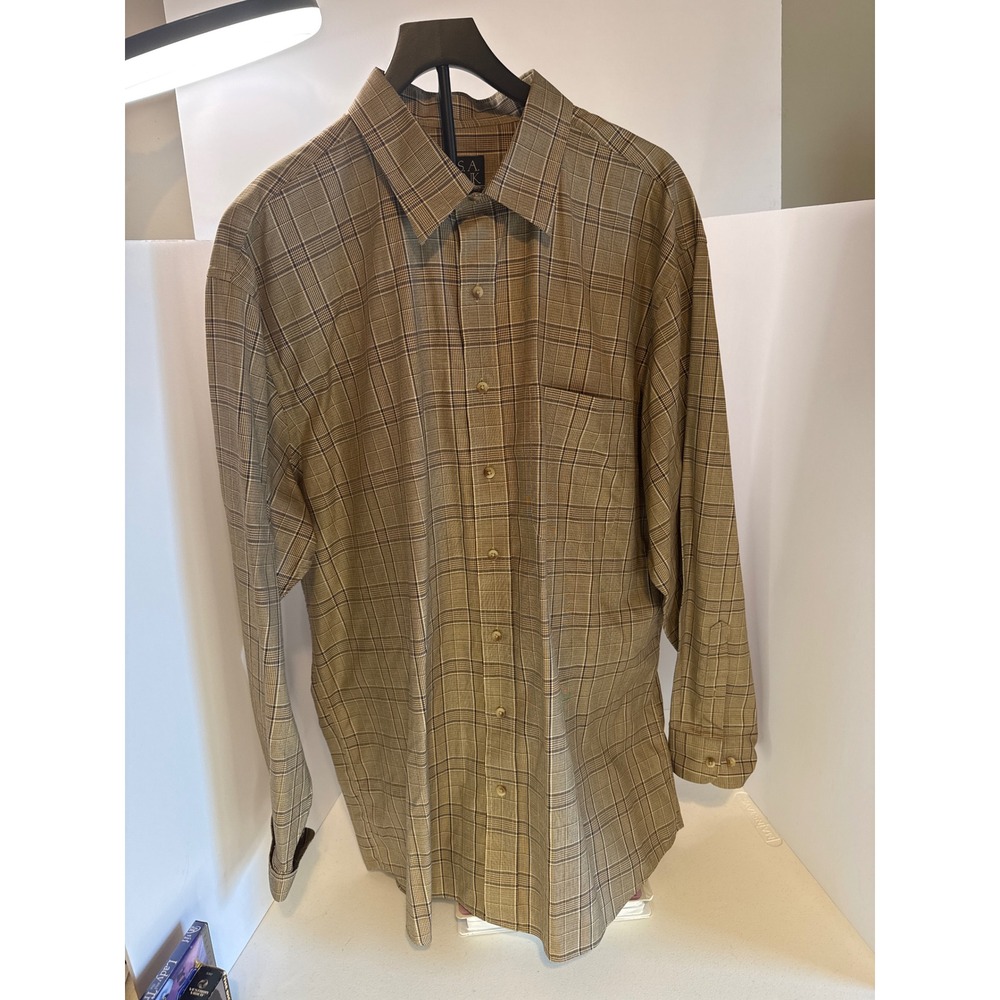 Jos A Bank Travelers Collection Brown Plaid Button Down Shirt Mens XL Cotton